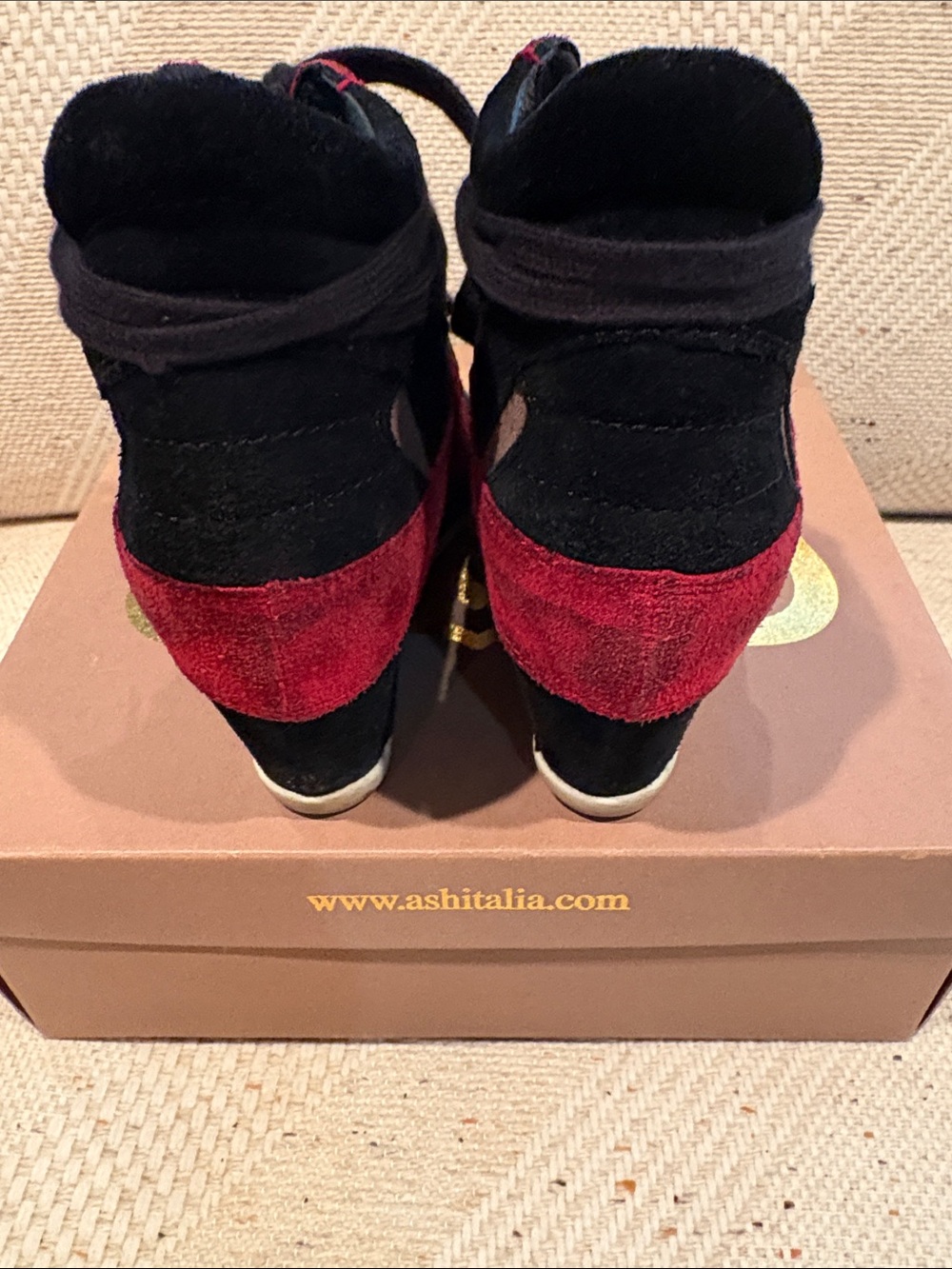 Ash Wedge Sneaker - Red, Black & Brown Suede - Picture 3 of 5